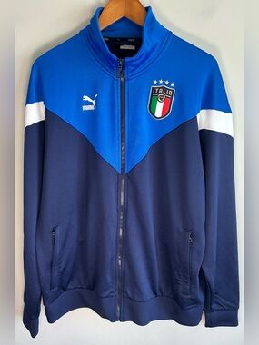 Puma FIGC Italy Track Jacket Men's XL Navy Royal Blue Soccer Football Zip Up